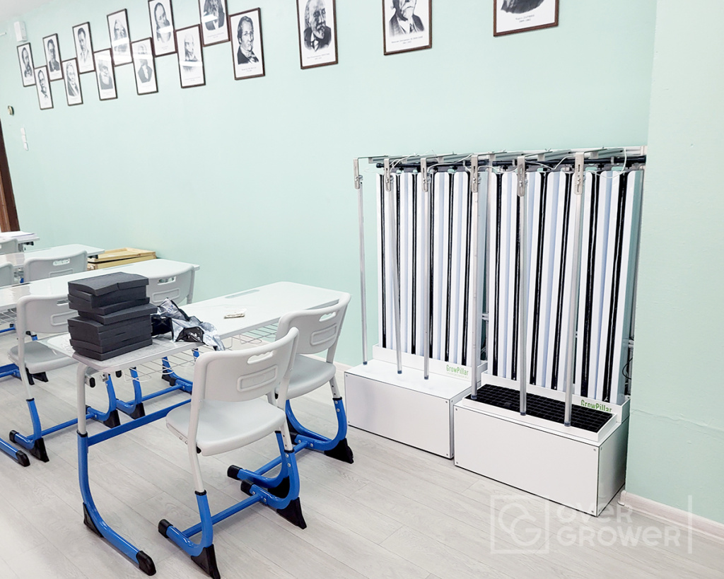 Колонные установки GrowPillar-6 KitchensGarden в анроклассе ГБОУ СШ №10 им. Райсова Данияра, Байконур